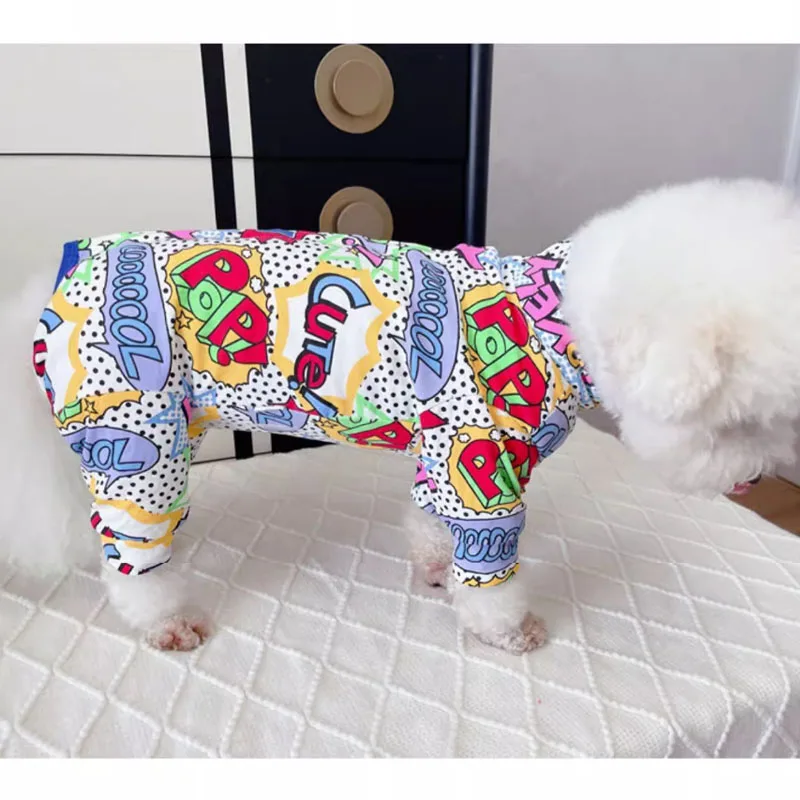 Thin Cotton Puppy Dog Jumpsuits Fashion Colorful Print Wrap Belly Rompers For Small Medium Dog Pet Dog Clothes Causal Outftis