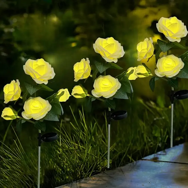1PC Solar 5-Head Rose Flower LED Light,Outdoor Plug-in Decoration Lights,Landscape Lightting For Garden Lawn Yard Path Graveyard