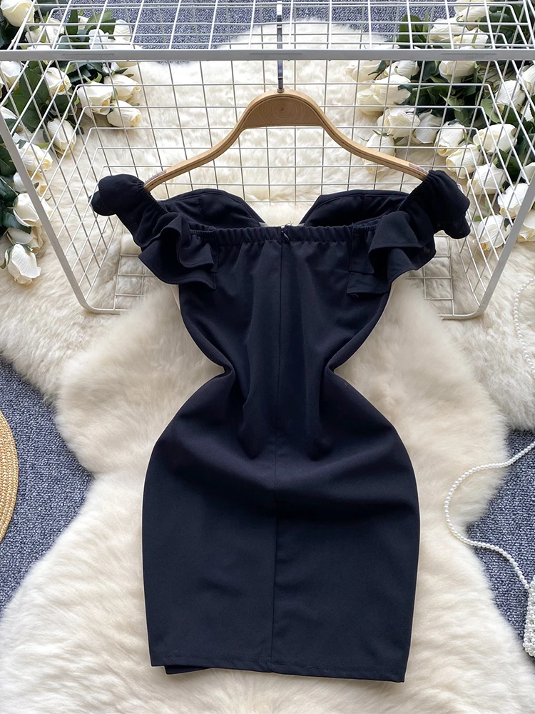 Robe moulante gothique noire pour femmes, Vintage, sans manches, épaules dénudées, robes de soirée Y2k, frocs une pièce, vêtements Coquette des années 2000