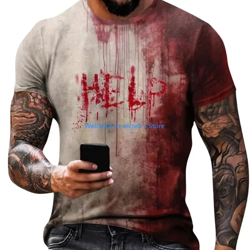 X4YC Mens Fashion Short Sleeve Funny Problem Solved Bloody Print Crewneck T-Shirt