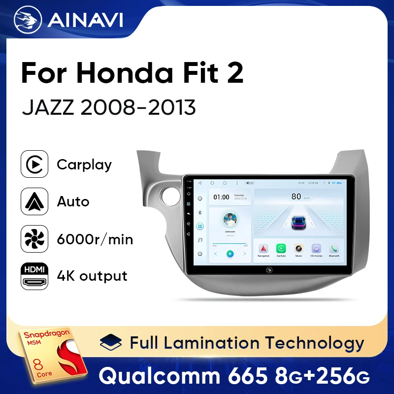 

Ainavi 2 Din Android автомобильный радиоприемник для Honda Jazz Fit 2008-2013 2-й автомобильный мультимедийный беспроводной Carplay Android Auto GPS-навигация