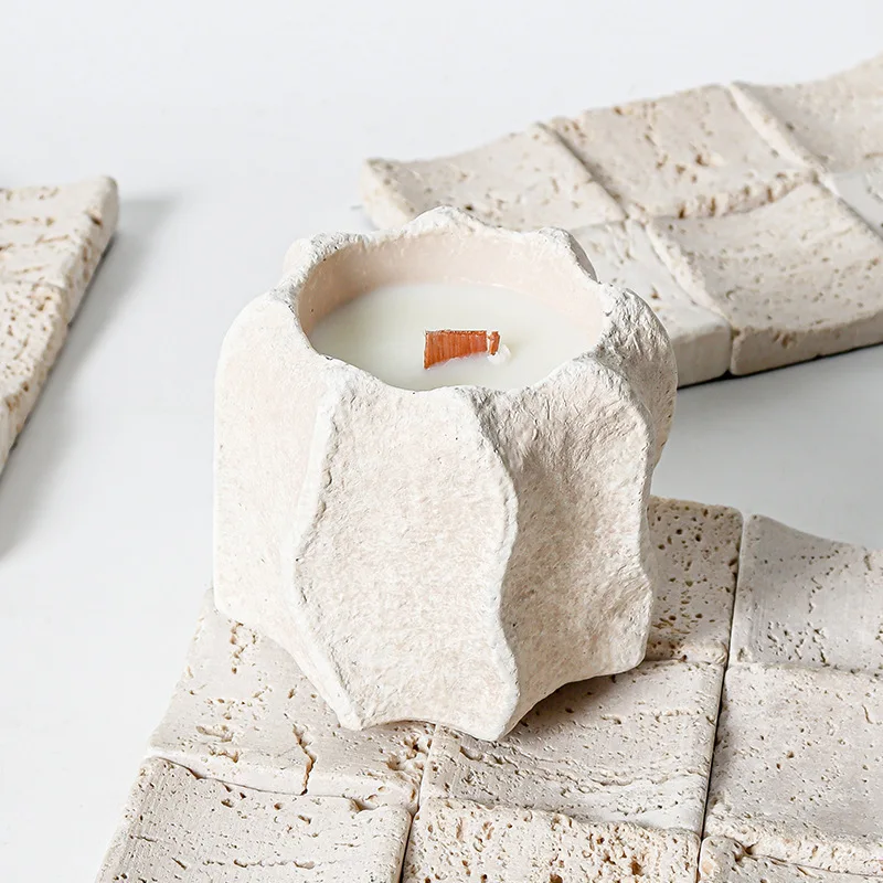 Nordic-Stil Wellenkante Beton Aromatherapie Kerze Tasse Form Künstlerische Kerzenhalter Wohnkultur Ornament Gips Blumentopf Form