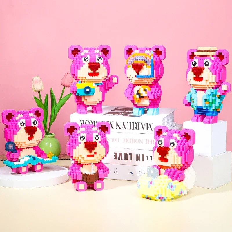 Kawaii Cherry Bear Building Block Cartoon Animal Model 3D DIY Figure Assembled Magic Bricks Toys For Kids Christmas Gift