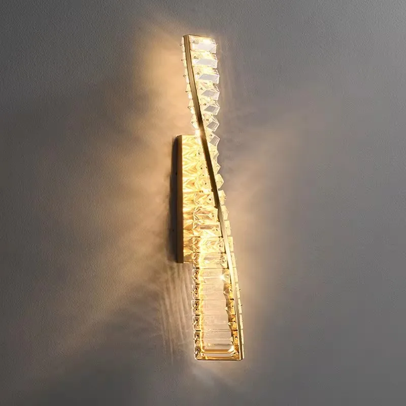 luxury crystal wall lamp for living room hall villa Stair TV background decoration led lighting Long strip gold sconces light