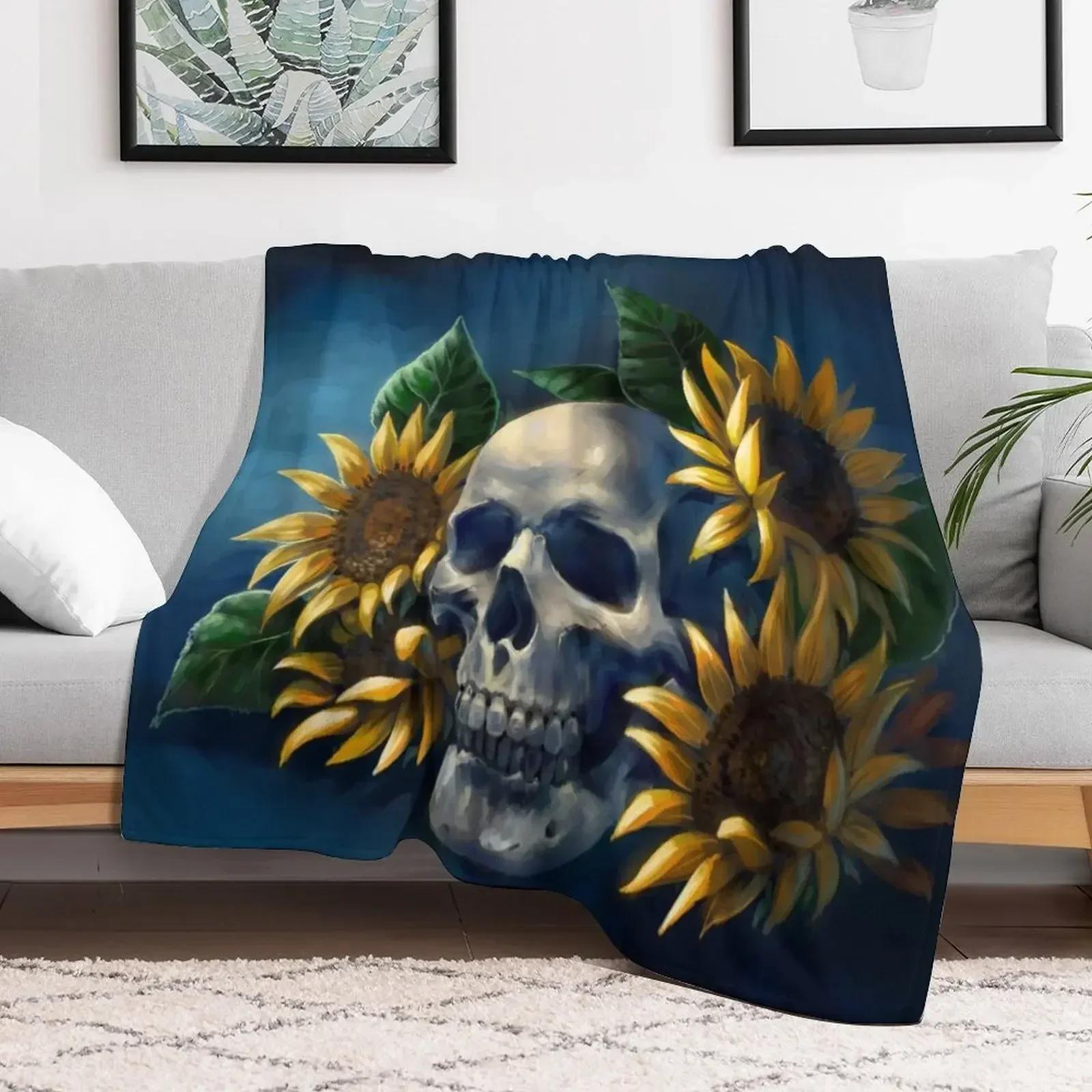 

Skull and Sunflowers Throw Blanket For Sofa Thin Luxury St Blankets