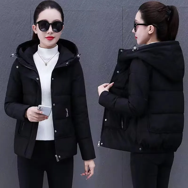 Koreanische Winter Jacke Frauen Parkas Mit Kapuze Dicke Daunen Baumwolle Gefütterte Parka 2024 Neue Weibliche Kurze Schlanke Warme Outwear Mantel damen