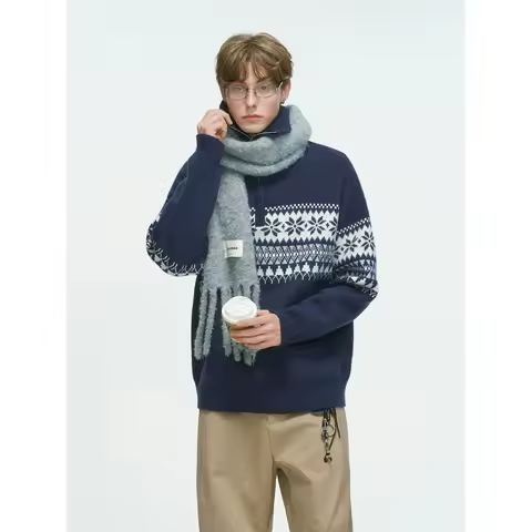 Winter New Retro Half-Zip High Neck Sweater For Men And Women Loose Lazy High Neck Pullover Knit Top Oversized Knitted Sweater