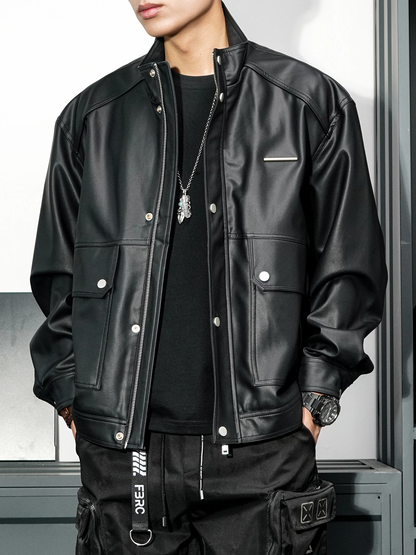 

American Retro Stand Collar Leather Jaet Men's Spring Autumn New Faion Loose Workwear Casual Biker Jaet Men's Clothing