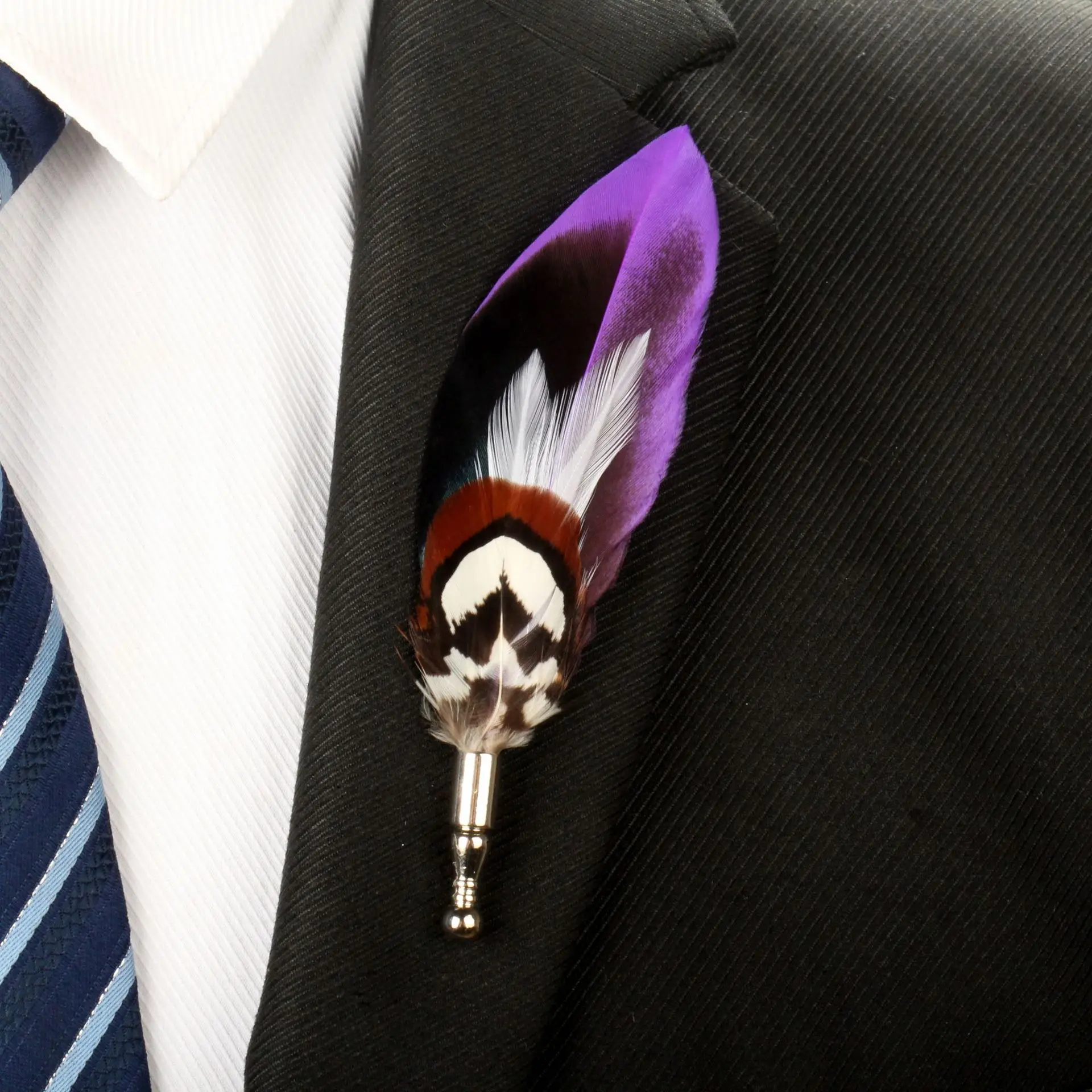 

20 PCS/lot , Colorful Feather Lapel Pins For Mens Wedding Boutonniere Brooches, Corsage Pin Dress Suit Accessory Gift