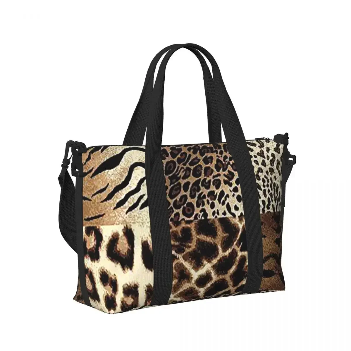 

Animal Print Leopard And Zebra Pastel Gold Beach Travel Bag Large Capacity Tote Bags for Yoga Women Shopping Duffle Shoulder Bag