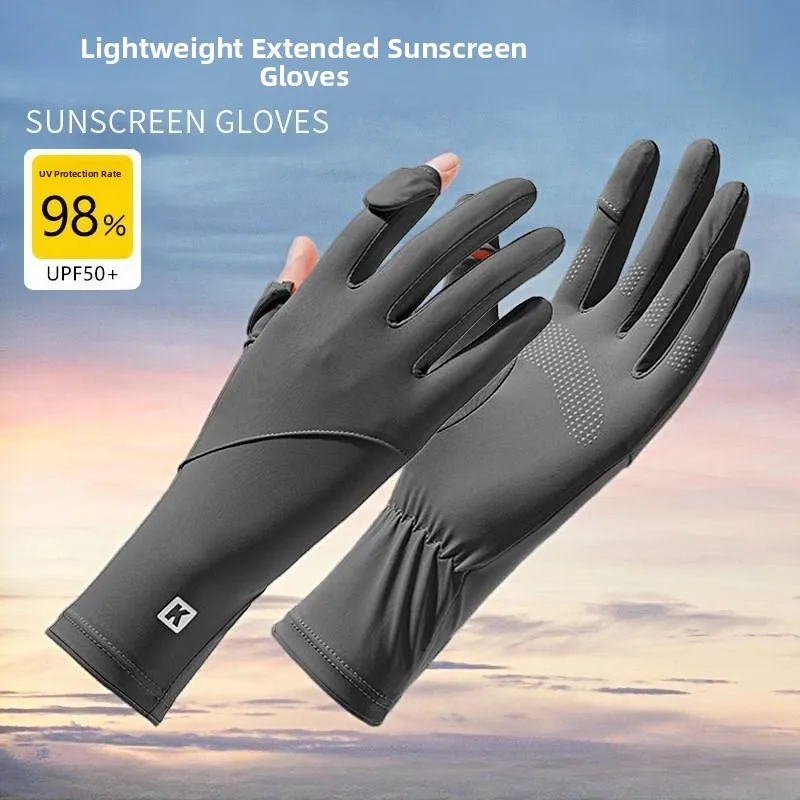 日焼け止めアイスシルクタッチスクリーングローブ男性用屋外運転滑り止めサイクリング登山釣りハーフフィンガーグローブ