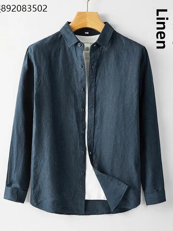 

Men's Linen Shirt Long Sleeve Thin Loose Casual Business Cotton Linen Material Breathable Sun Protection Inner Wear Summer Fa...