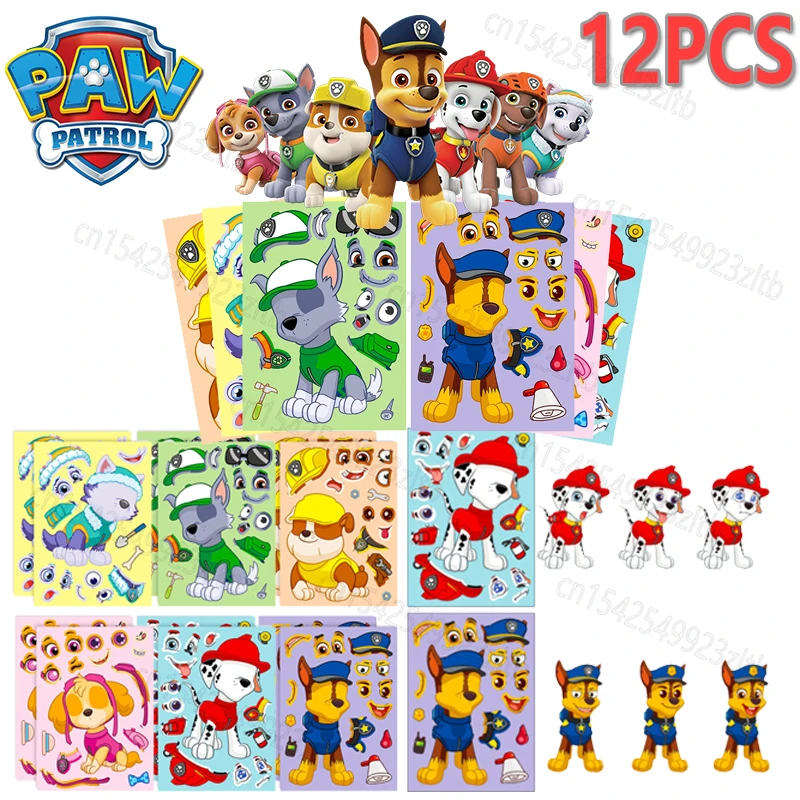 

1 Set PAW Patrol Puzzle Stickers Toy Funny Cartoon Chase Skye Make-a-Face Decal Assemble Jigsaw Sticker Children Christmas Gift