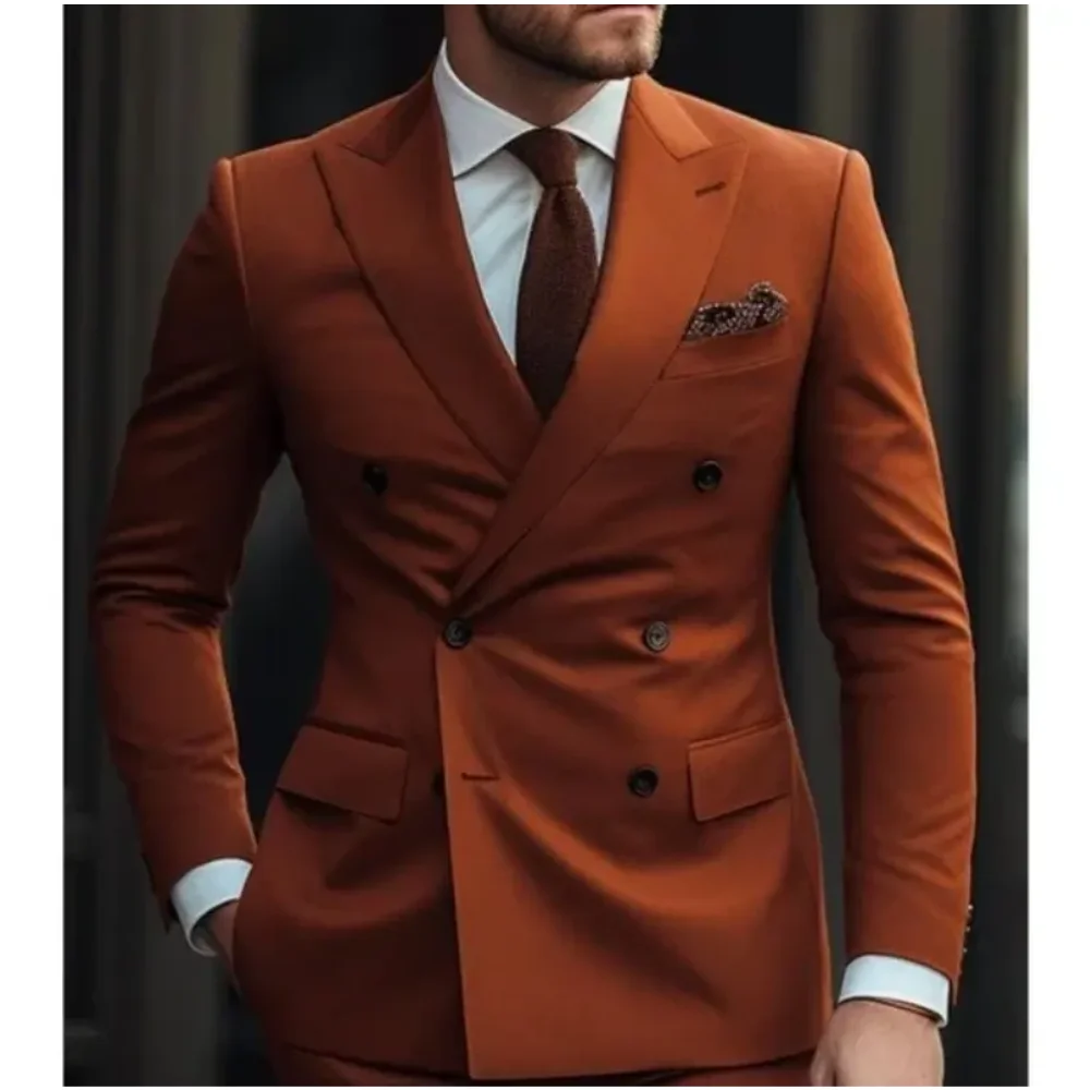 

Men Suits Solid Color Slim Fit 2 Pieces Double Breasted Blazer Sets Wedding Groom Groomsmen Custom For Male Clothes