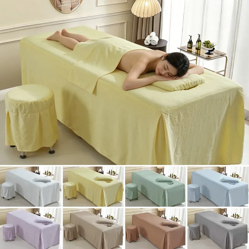 Summer Thin Puff Yarn Beauty Bed Sheet Solid Color Massage Bed Cover with Face Hole Spa Salon Bedspread for Eyelash Beauty Salon