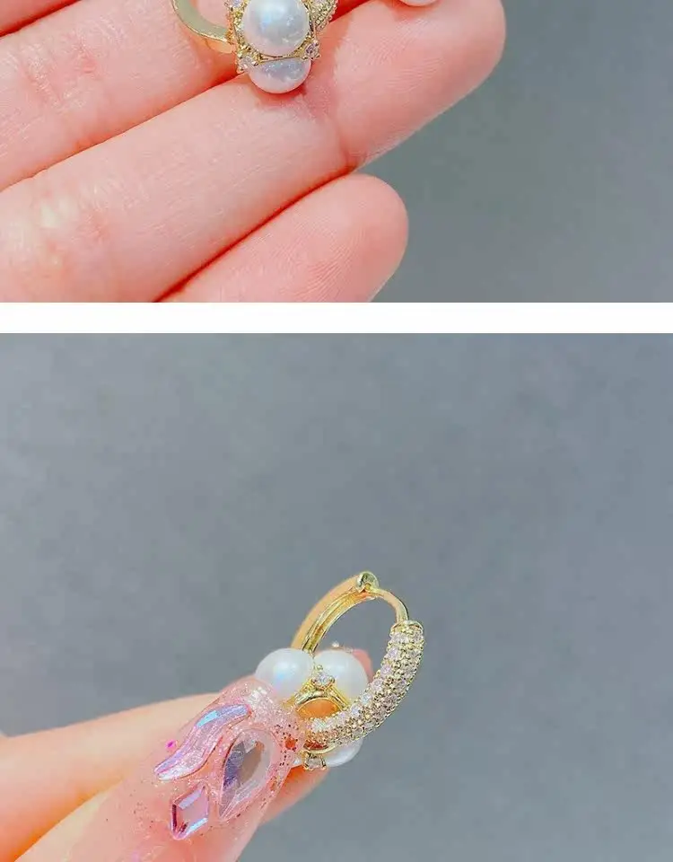 Neues Design, luxuriöser, mikropavébesetzter Zirkon-Ohrring mit Goldfarbenem Verschluss und künstlichem Perlenanhänger für Damen, vielseitiges Schmuck-Accessoire – Detail 9