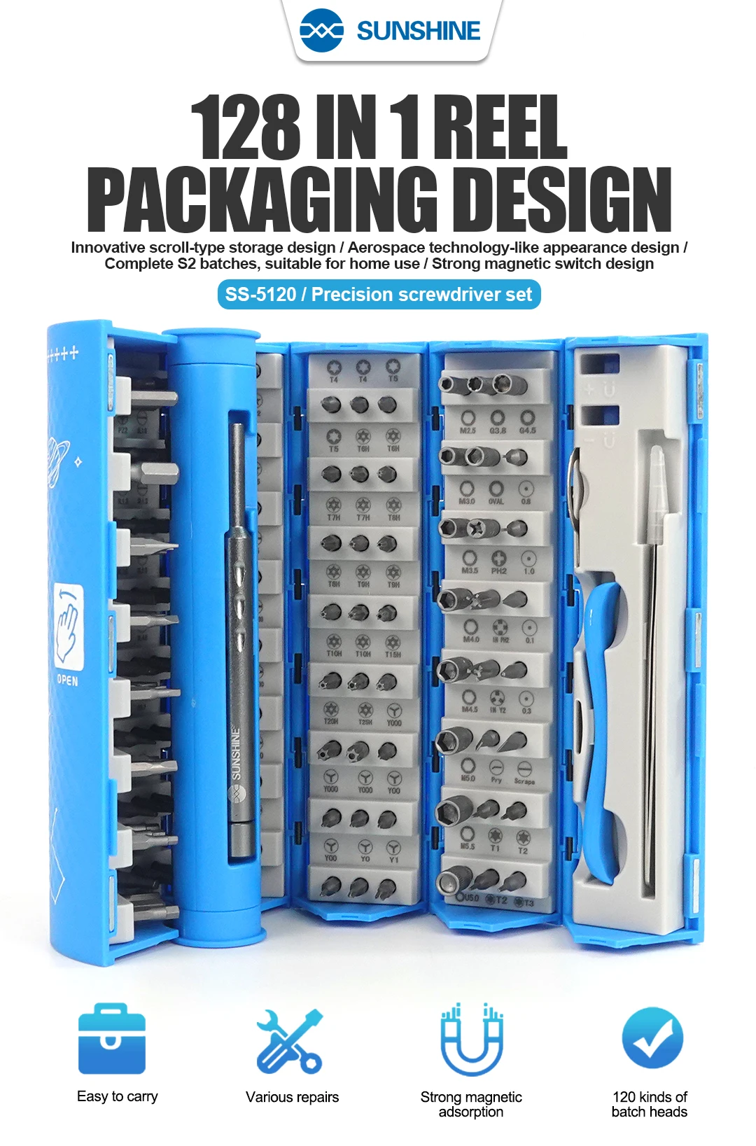 SUNSHINE SS-5120 Multi-function Screwdriver 128 in 1 Precision Screwdriver Set Combination Universal Mobile Phone Repair Tool