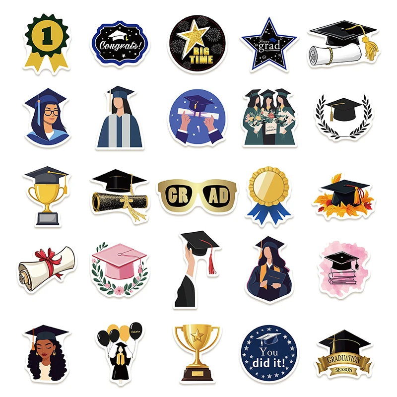 

50 шт., выпускное платье бакалавра, граффити, мультяшные наклейки, детские студенческие украшения для выпускного вечера, наклейки, игрушки, подарок