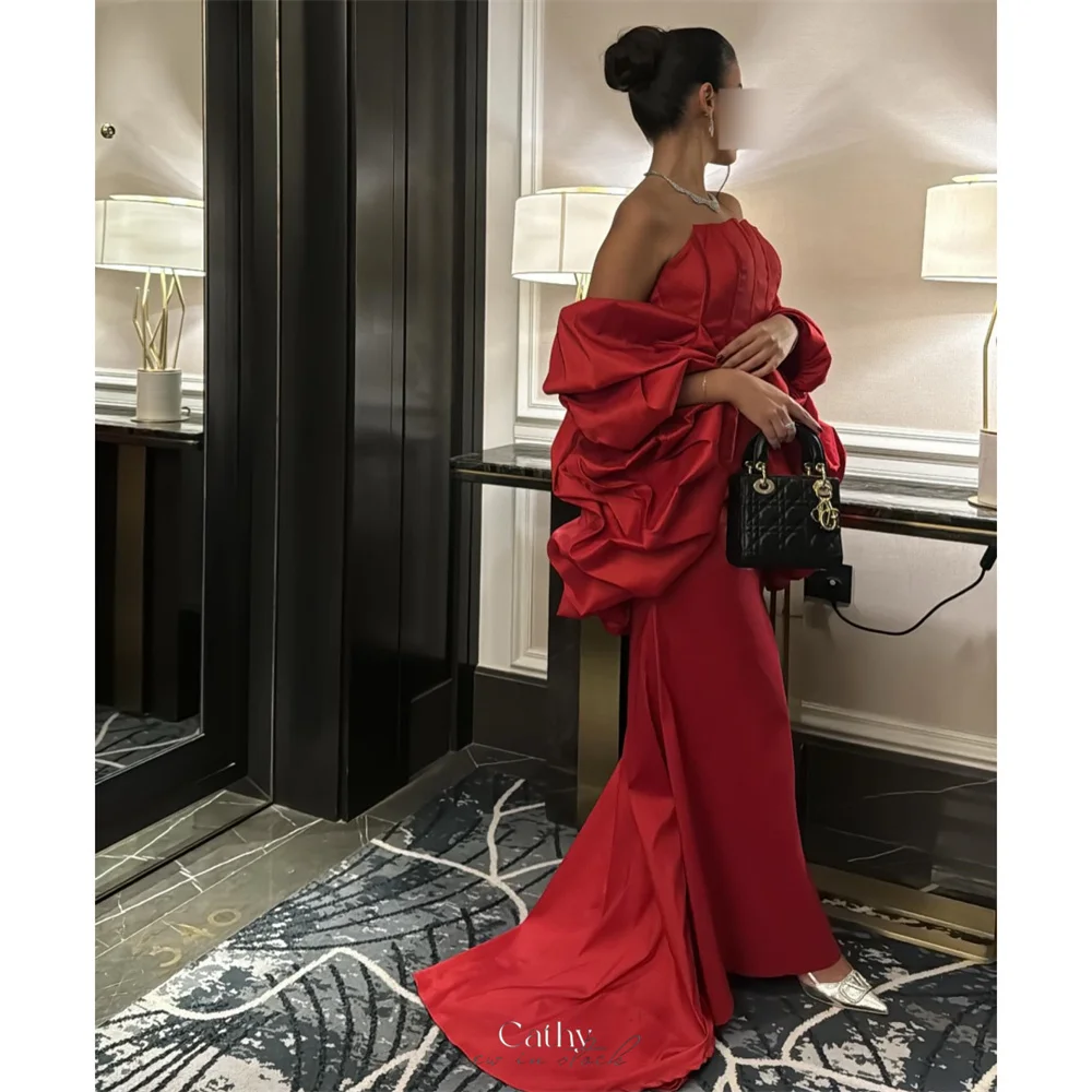 

Cathy Customized Red Strapless Shawl Prom Dresses Lace-Up Sleeveless vestidos de noiva Mermaid Ankle-Length Evening Dress 2025