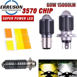 Erruson 60W 15000LM Motorcycle light super bright LED light H4 BA20D P15D T19 Yellow and white double light