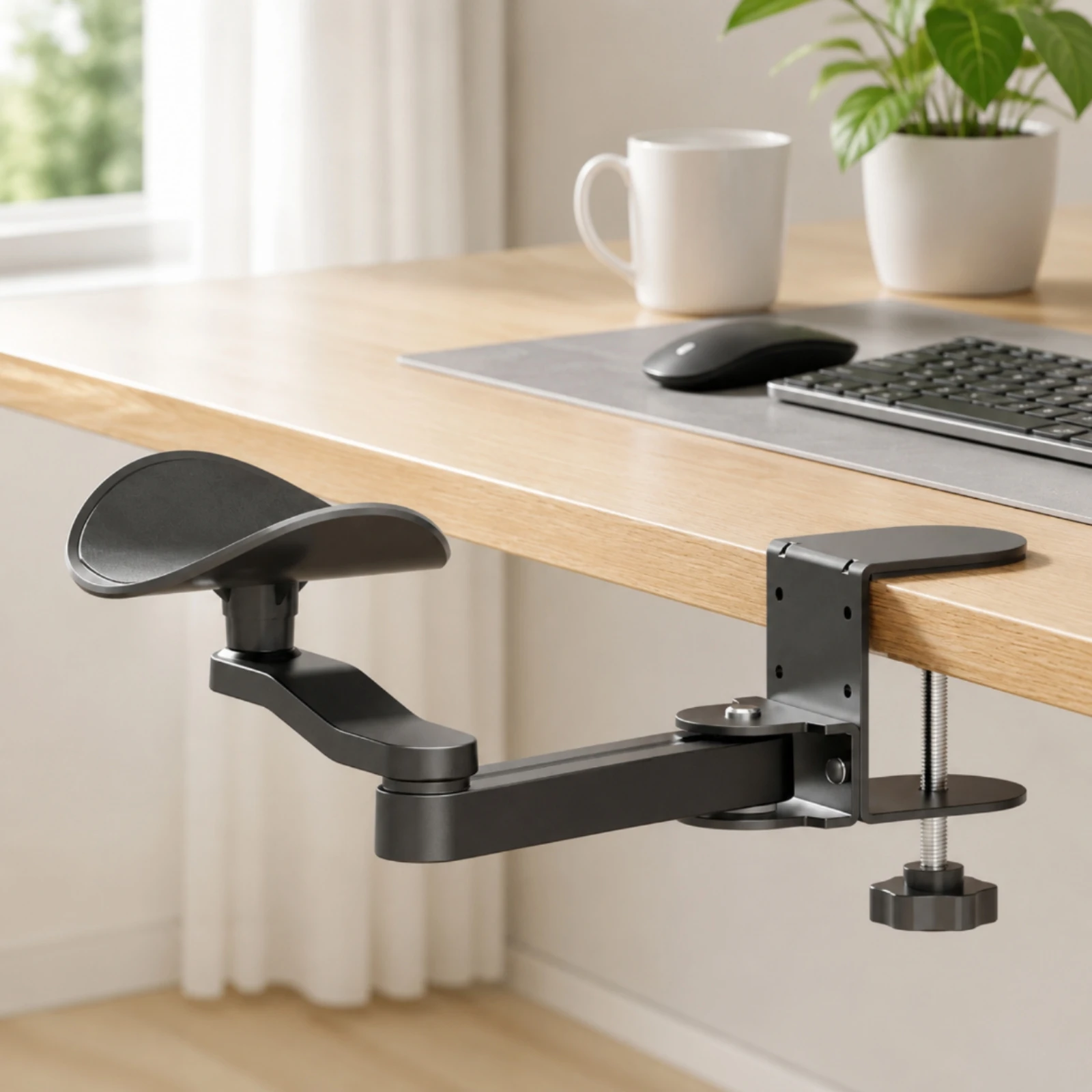 Repose-bras de bureau avec fixation par pince, hauteur réglable, support ergonomique pour le bras, support pour le coude avec coussin en silicone, repose-bras de bureau rotatif