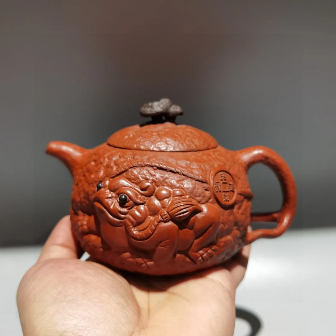 Old Chinese Handcraft Enameled  YiXing Zi Sha Clayeapot ,Xiaobao sends money,with mark,Free shipping