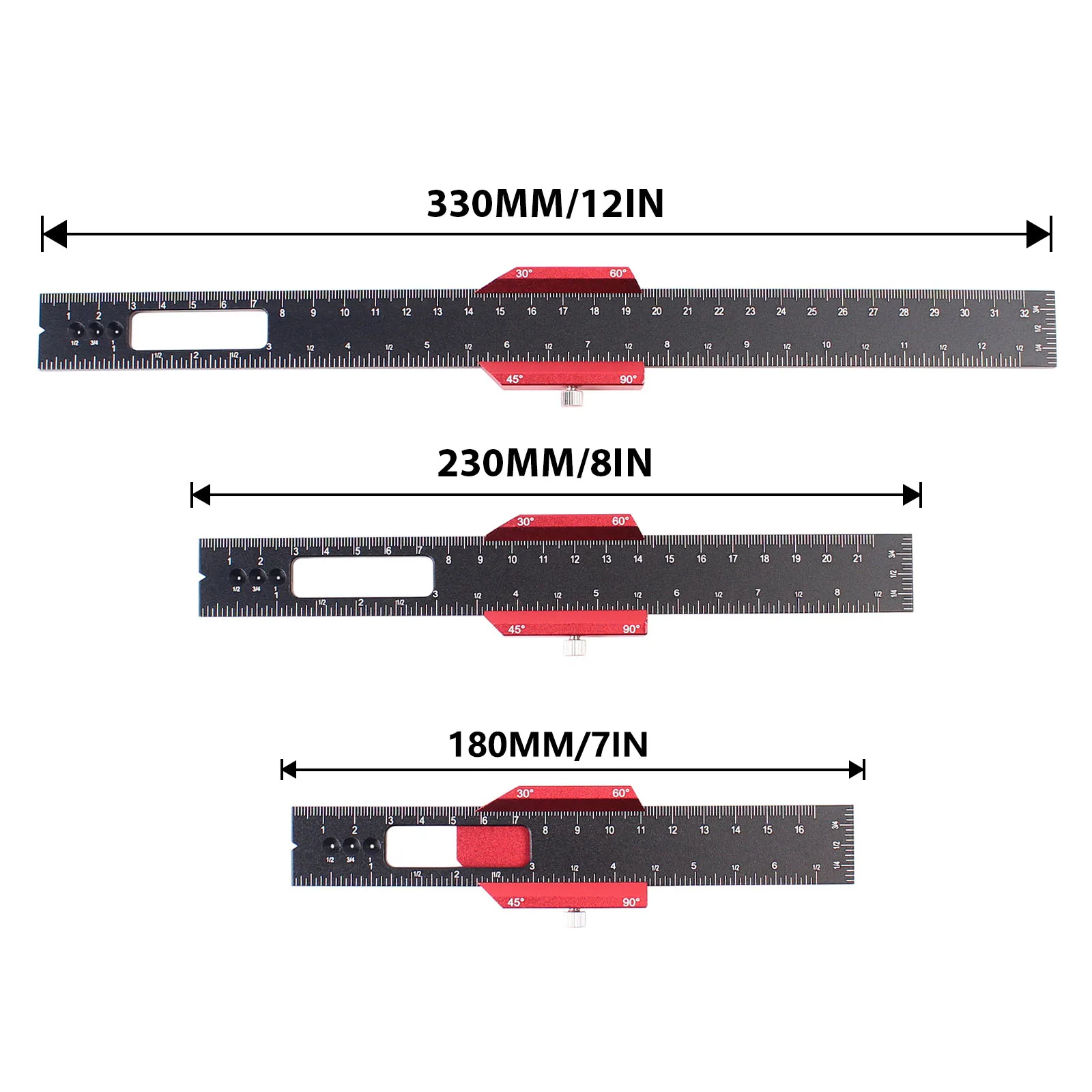 Woodworking Tools Ruler - Pocket Ruler Layout Tool Aluminum Precision Ruler with T-Track Metal Slide Stops,Inch and Metric Scale