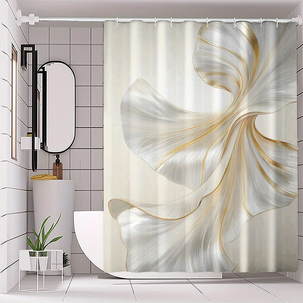 

Graceful golden and silver flowers Shower Curtain Washable Dirt-Resistant Shower Head waterproof Polyester Bath Curtain