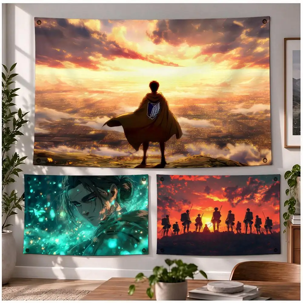 Intense Monumental Anime A-Attack On Titan Flags Four Ring Ornament Indoor Outdoor Decor Simple Hanging Mount Gift