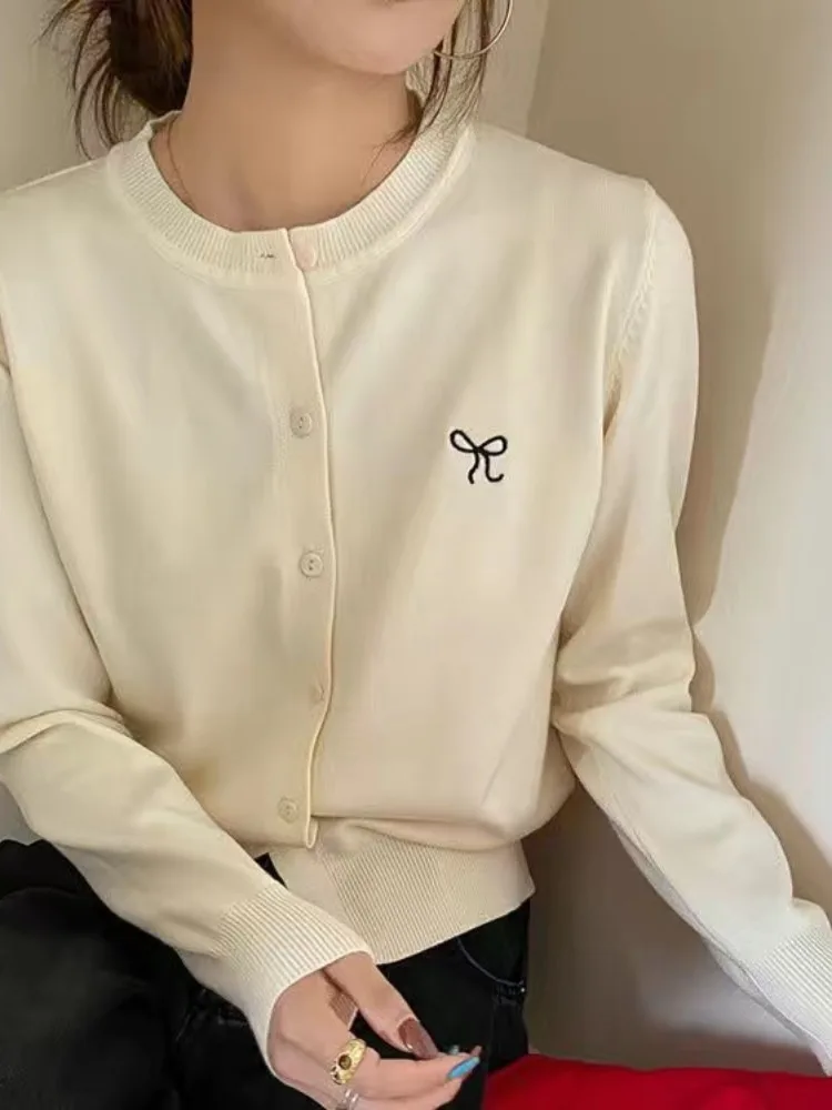 

White Knitted Open Cardigan Women's Outerwear Winter New Thin Sweater Jaet Korean Sle Base Top Casual Sle Long Sve r...