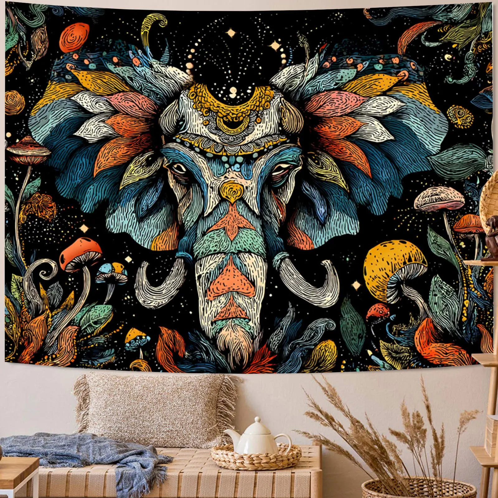 Fantasy horned starry night Digital printing polyester wall hanging tapestry decorative Living room bedrooms background gift