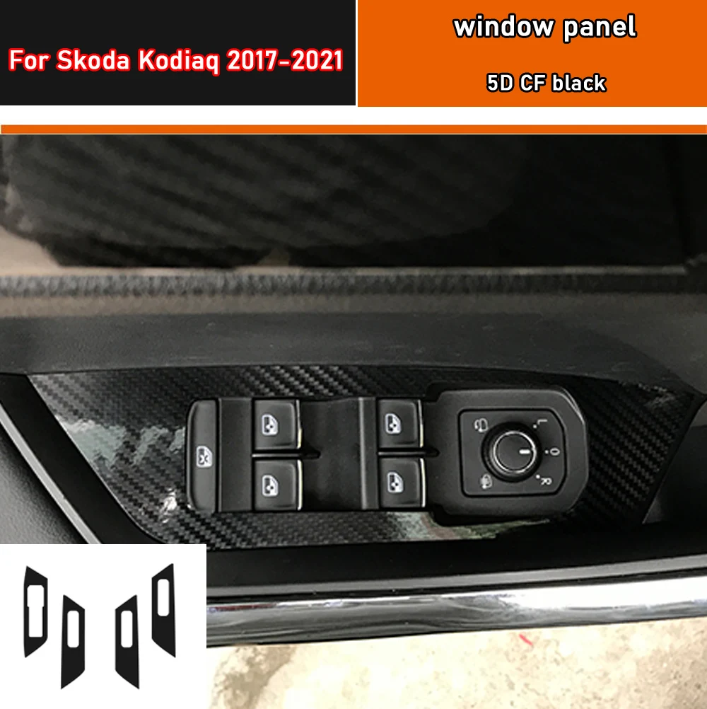 Skoda kodiaq用の車内保護フィルム,ギアボックスステッカー,ウィンドウパネル,カーボンファイバー,黒,2017-2021