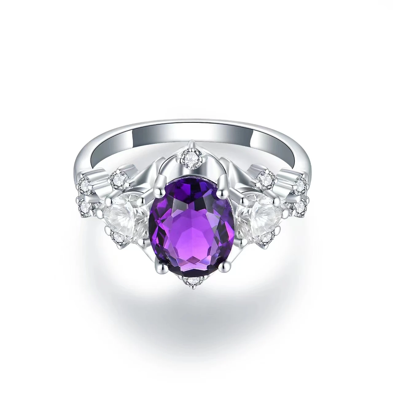 Natural Amethyst Rings for Women, 7*9mm Oval Amethyst Ring,S925 Sterling Silver with 18K Gold Rings