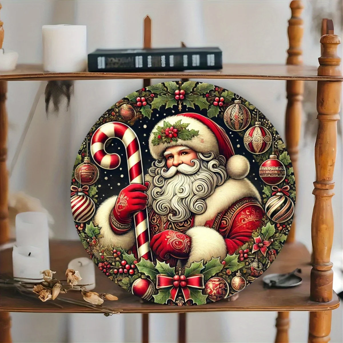 مجموعة فنية لإكليل علامة معدنية مستديرة من سانتا كلوز مكونة من 1، ديكور جداري لعطلة عيد الميلاد الحديدي، عمل فني من القصدير متعدد الاستخدامات للمنزل، البار، Restau