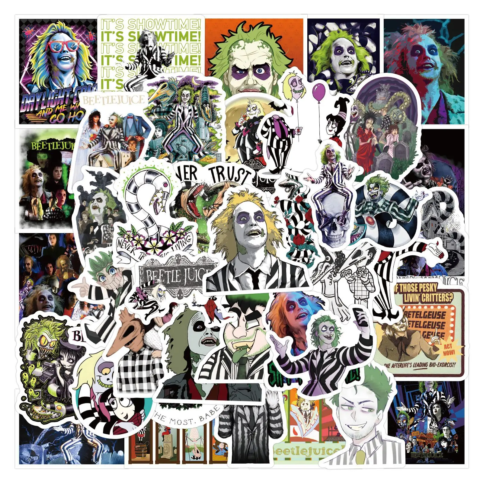 New 55pcs Beetlejuice Cartoon Stickers Skateboard Fridge Suitcase Phone Notebook Graffiti Sticker Decorations Birthday Gifts