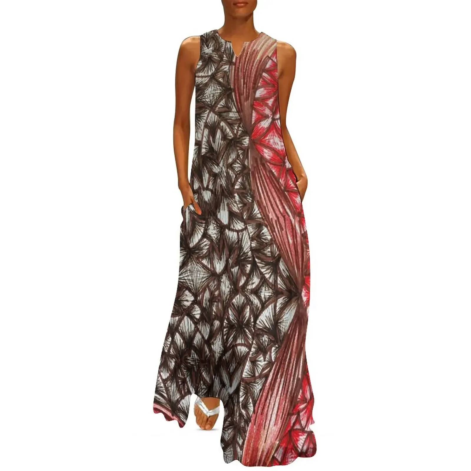 

Brown and Red Abstract Ribbons Long Dress Elegant gown elegant and pretty women's dresses Woman clothing Dress