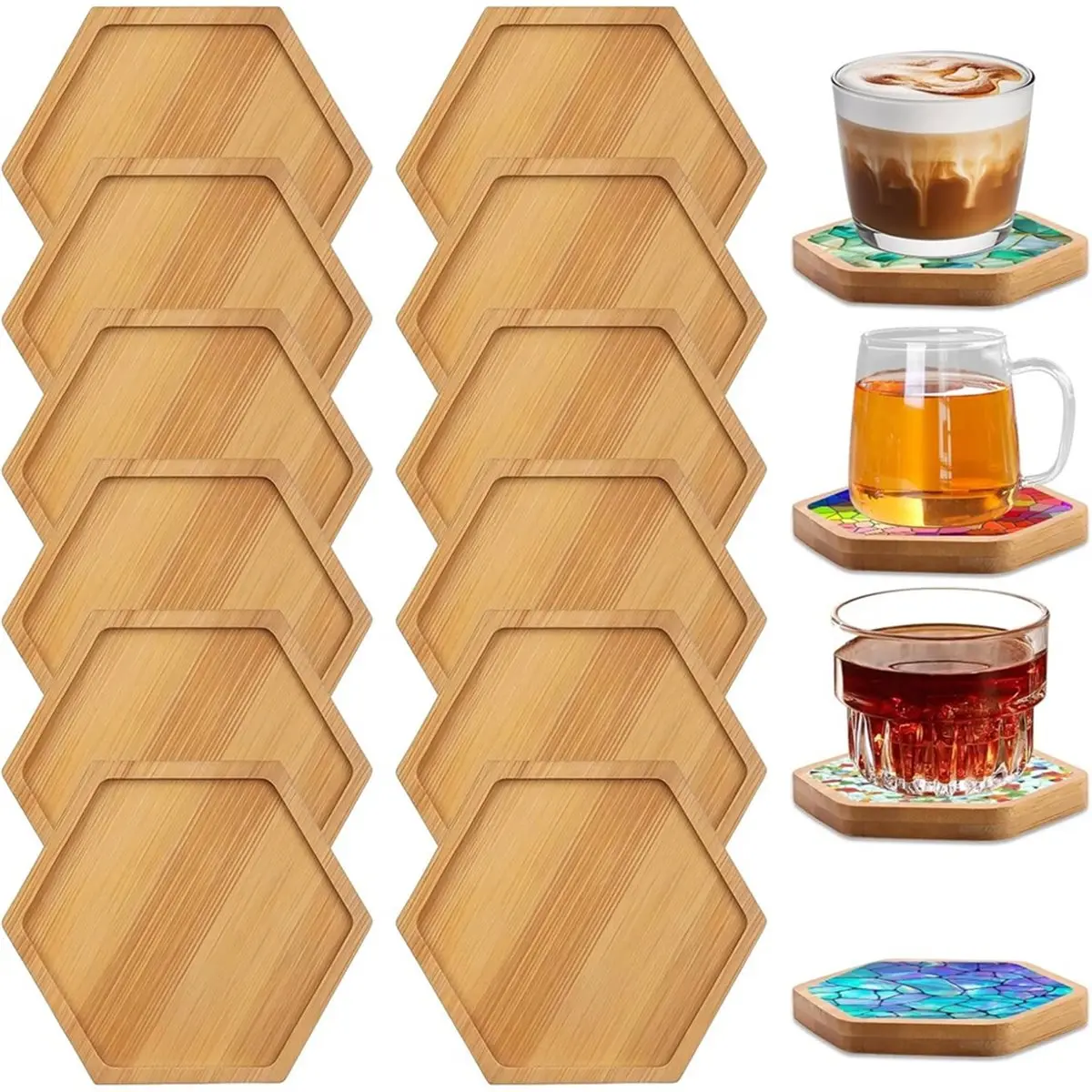 High Quality 12 Pcs Bamboo Mosaic Coasters, Bamboo Coasters,Empty Base Trays for Crafts, Saucers Bamboo, Drinking Cup Coasters