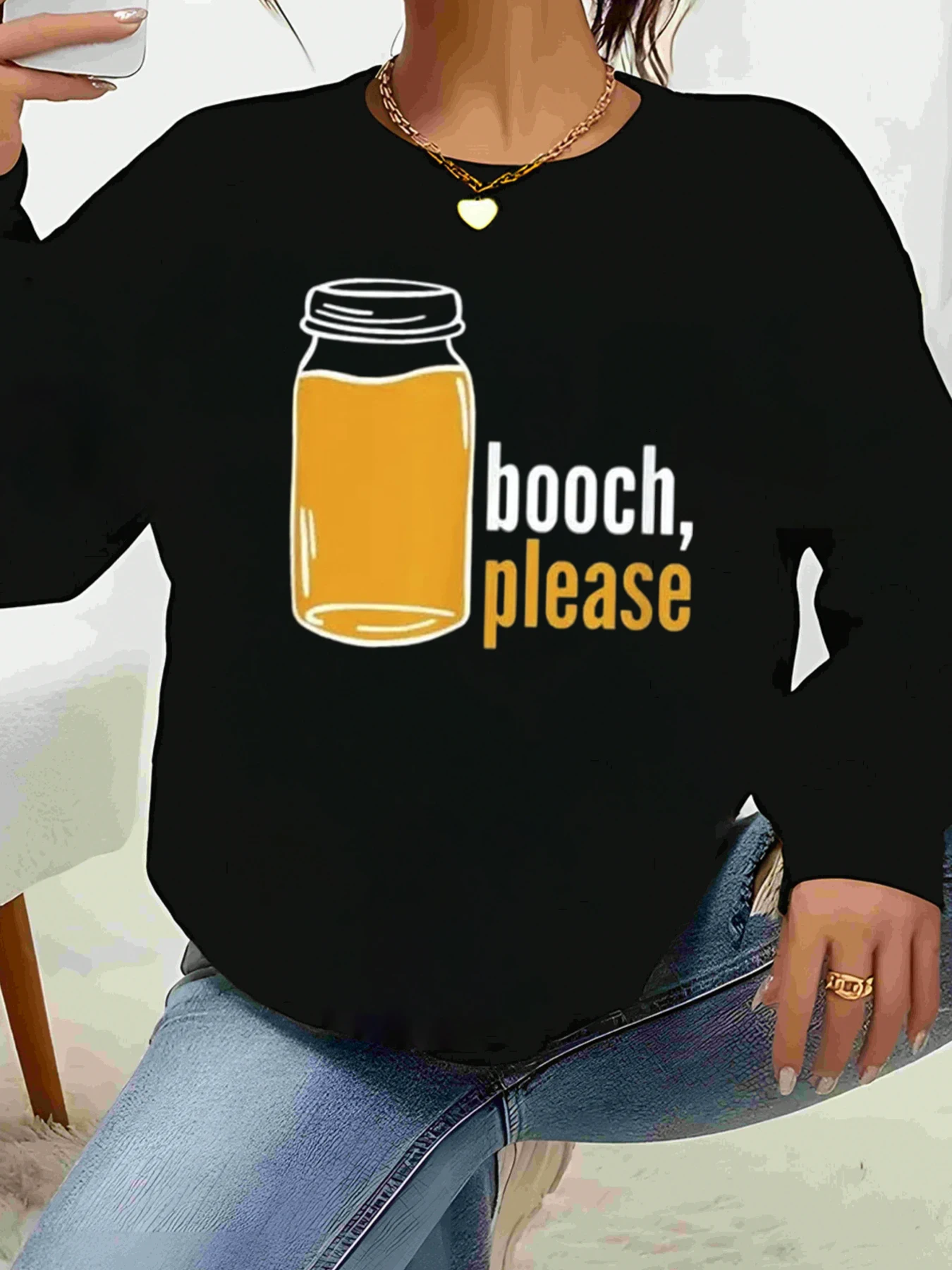 Booch Please Jar Print Haut à manches longues Tenue décontractée pour femme Tenues quotidiennes