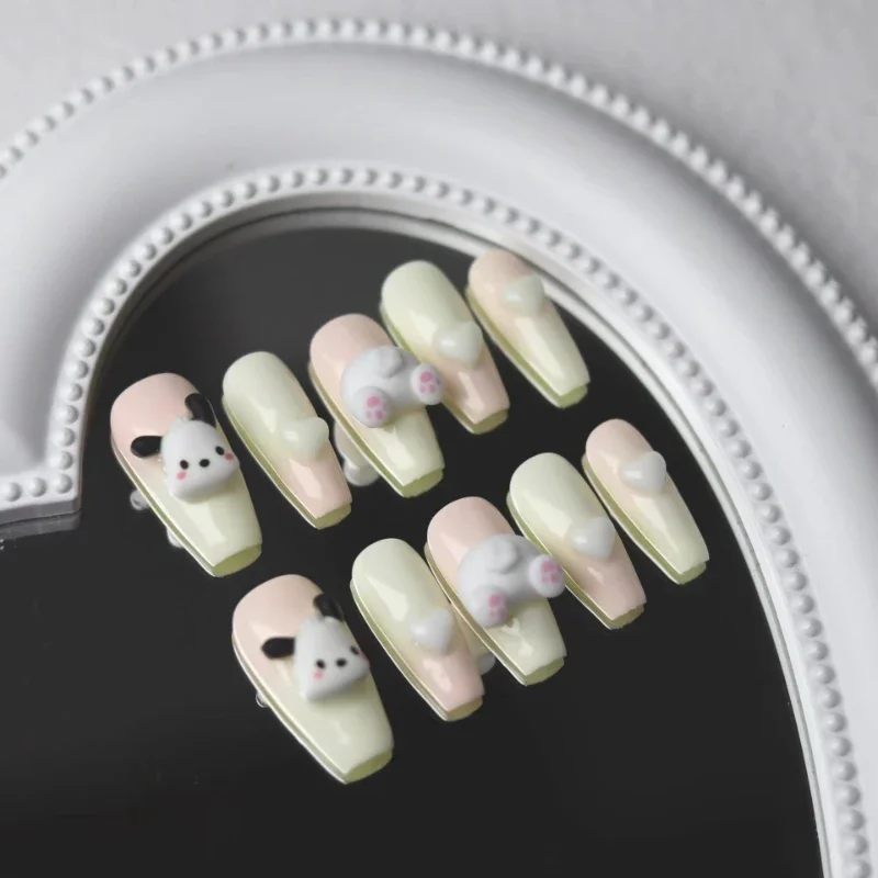 10Pcs Handmade Anime snario Pochacco press on nails Pochacco Cute playful fake nails Design with Adhesive Nail File Set