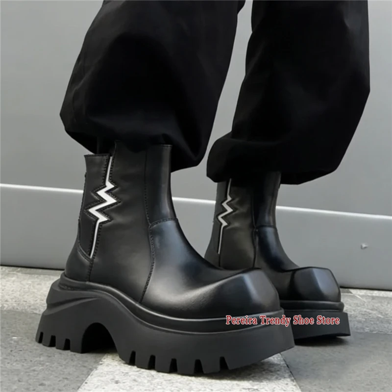 Winter New Square Toe Platform Chelsea Boots Warm Inside Plush Back Zipper 7CM Thick Soled Short Boots Trendy Casual Men's Shoes