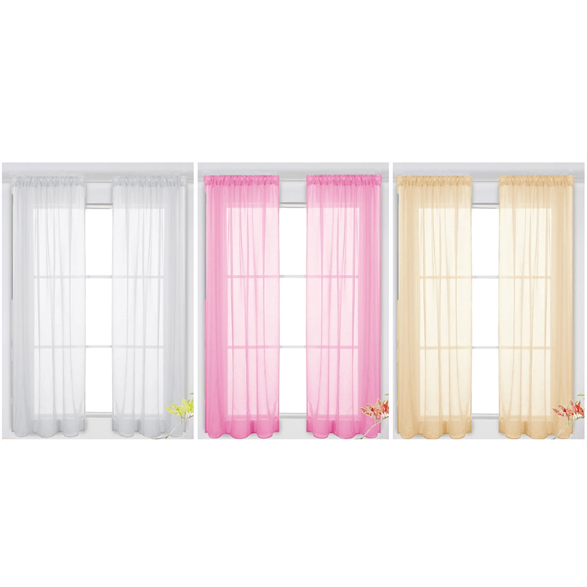 

2 Pcs White Curtain Room Decor Sheer Panel Curtains Window Transparent Voile Tulle