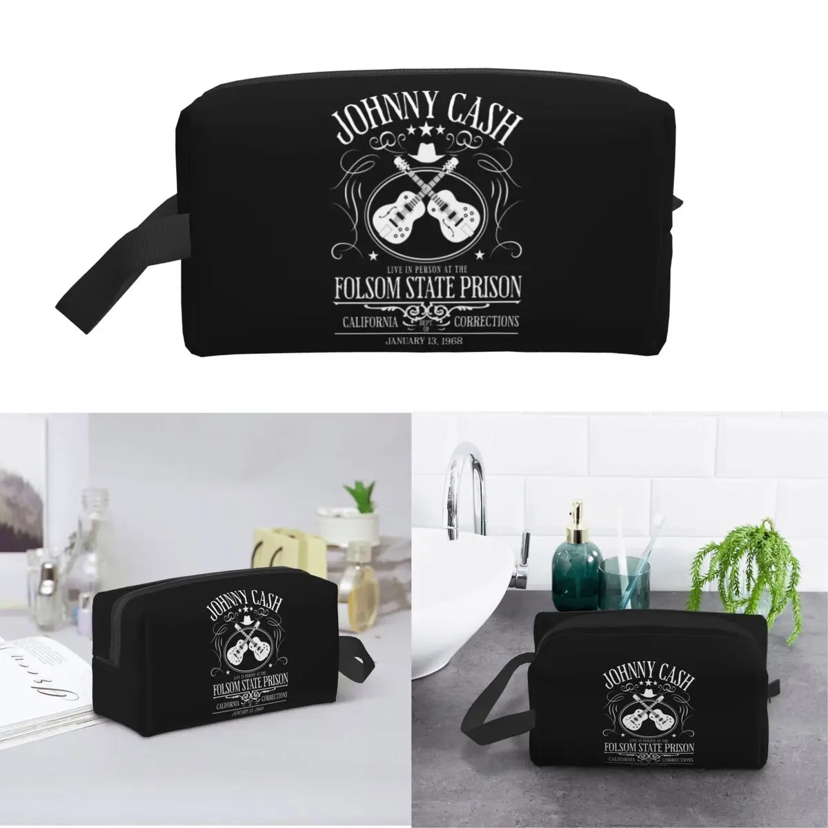 Johnny Cash Live At Folsom State Prison Jan 13 1968 Makeup Bag Cosmetic Storage Dopp Kit Toiletry Cosmetic Bag for Women Beauty