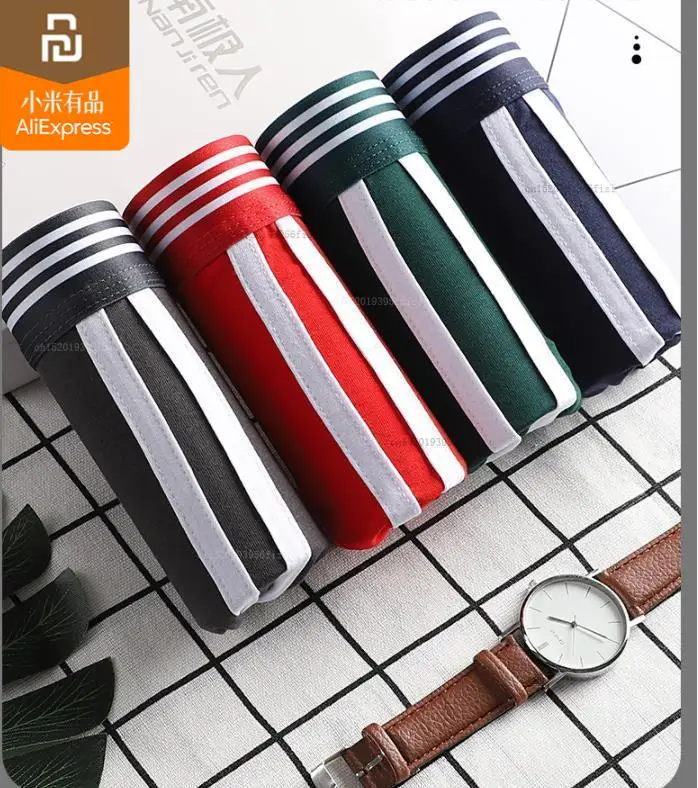 Youpin – boxer en coton peigné pour hommes, sous-vêtements, short rayé imprimé, mi home