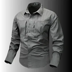 Summer Tactical Shirts Men's Spring Mesh Breathable Long Sleeve Multi-Pockets Work Cargo Shirts Quick Dry Hiking Fishing Shirt