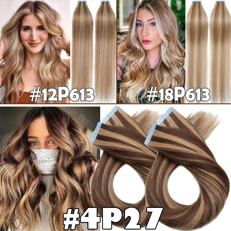 100-human-hair-tape-in-hairpiece-20pcs-16inch-straight-8-p27-613-for-more-volume-style-change-party-use-wholesale-dropship