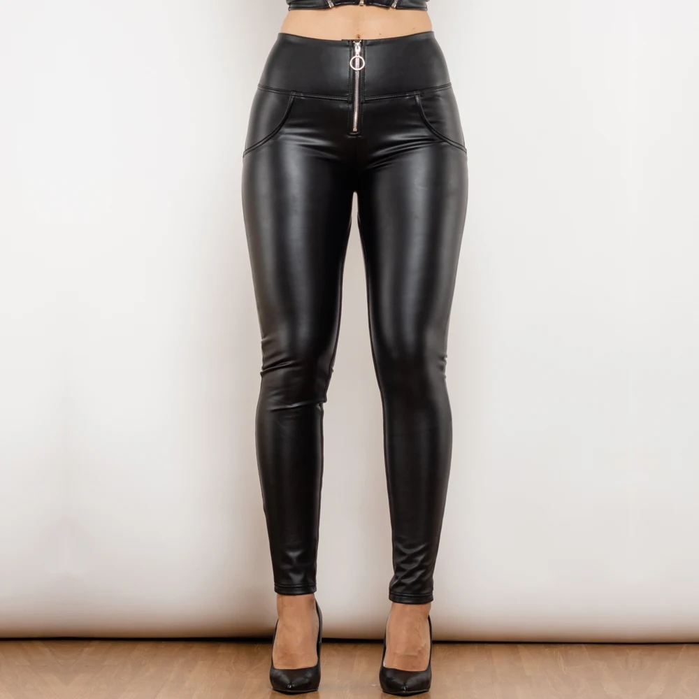 Shascullfites Melody Push Up PU Coated Pants Ladies Black Matt Pants Enhance Ass High Waist Faux Leather Pants Women