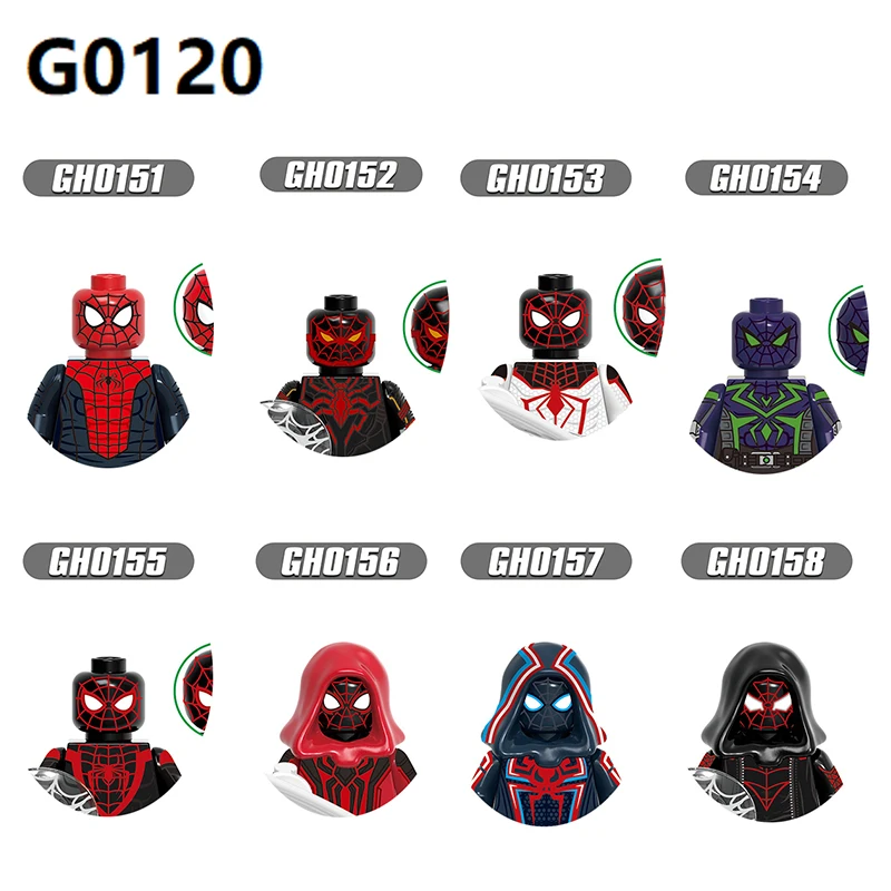 Bloques de construcción HEROCROSS G0120 para niños, 8 estilos, Spider Man Hero, figuras de acción de Anime, muñecas de SpiderMan, rompecabezas, juguetes de montaje