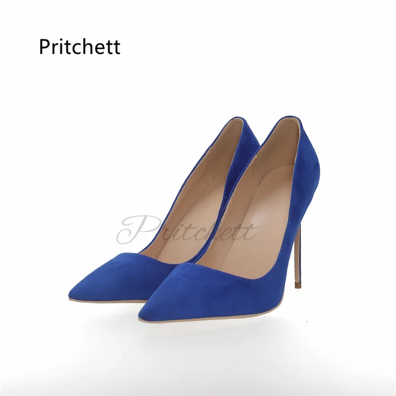 

Suede Pointy Toe Thin High Heels Shoes 8Cm 10Cm 12Cm Elegant Blue Slip On Shallow Stiletto Women's Pumps Office Dress Party Shoe