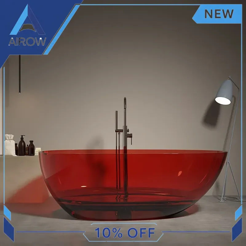 for Colorful Transparent Resin Bathtub Portable Freestanding Soaking Tub High Glossy Modern Design with Drainer for Home