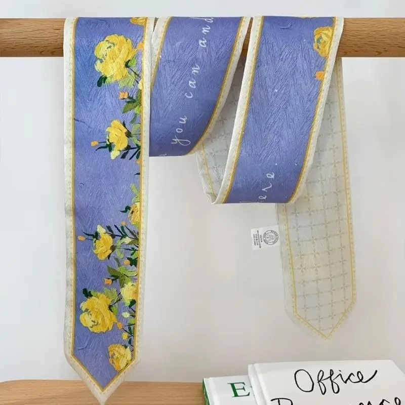 

Multiuse Twill Satined Scarf Nature Flower Bag Scarf Elegant Neck Scarves for Lady F3MD